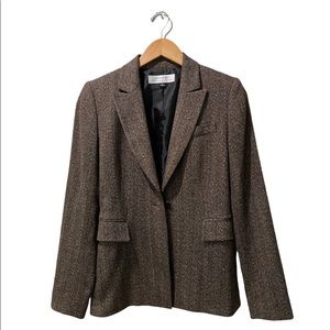 Brown Herringbone Striped Tweed Blazer